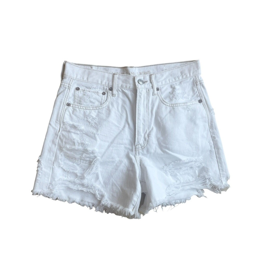 American Eagle Womens Shorts 6 White Distressed Frayed High Rise Festival Boho